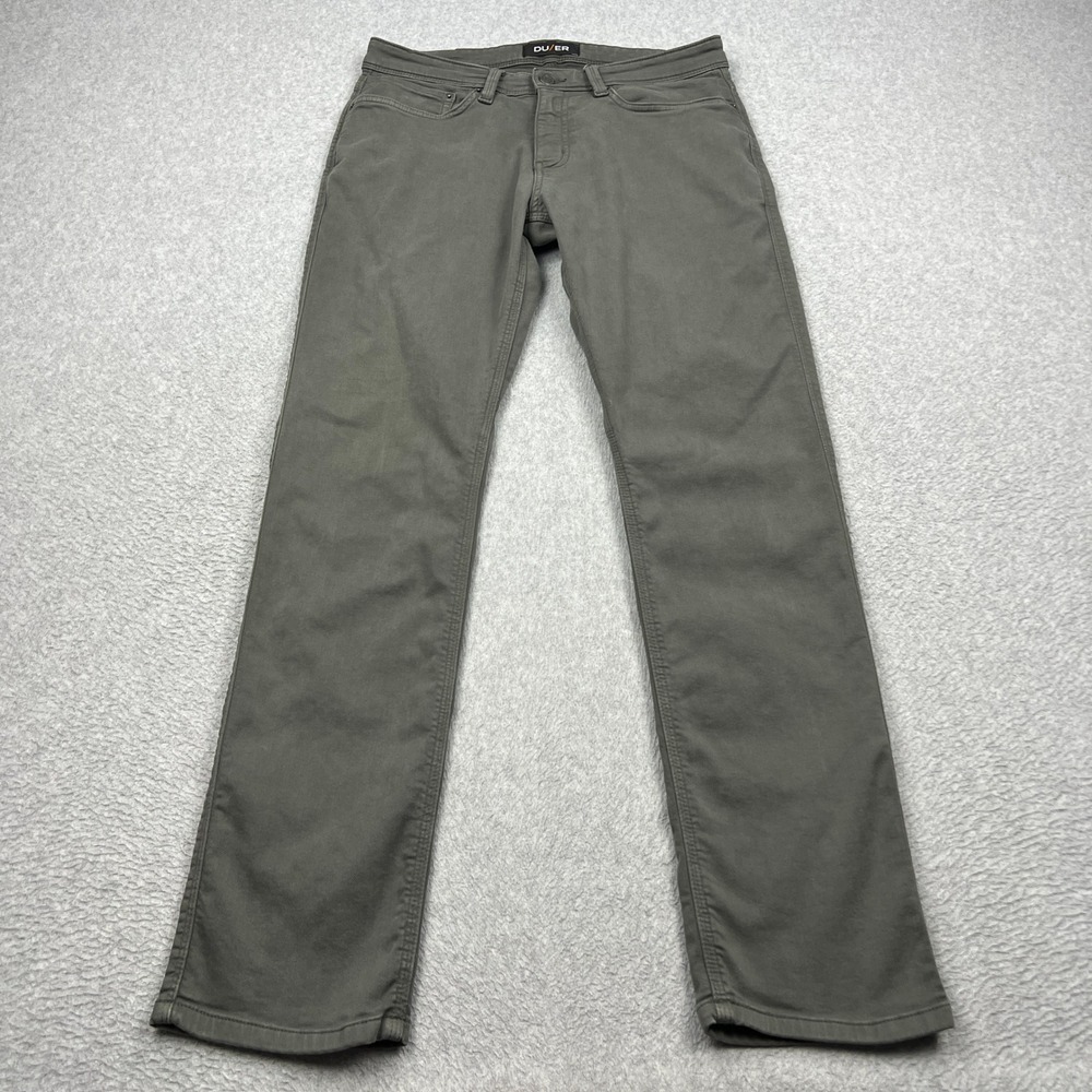 DUER No Sweat N2X Relaxed Taper Pants Mens 32x32 Gray Green Cotton Stretch Chino